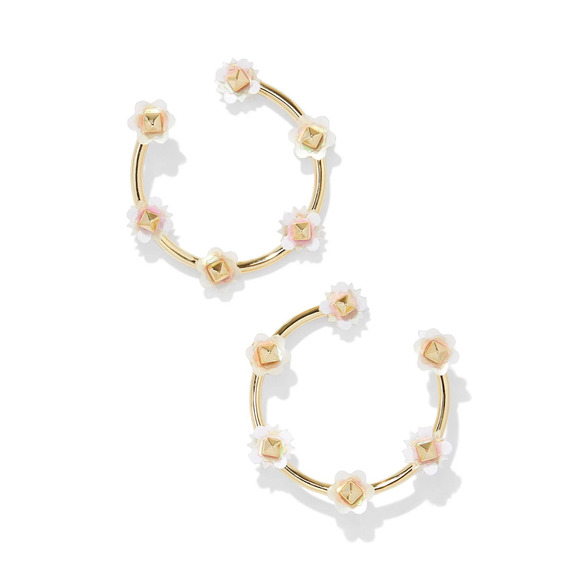 NWT! Kendra Scott Deliah Gold Open Frame Hoops in Iridescent White Mix - Picture 2 of 4